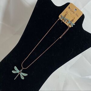 Dragonfly Patina Necklace Earring Set